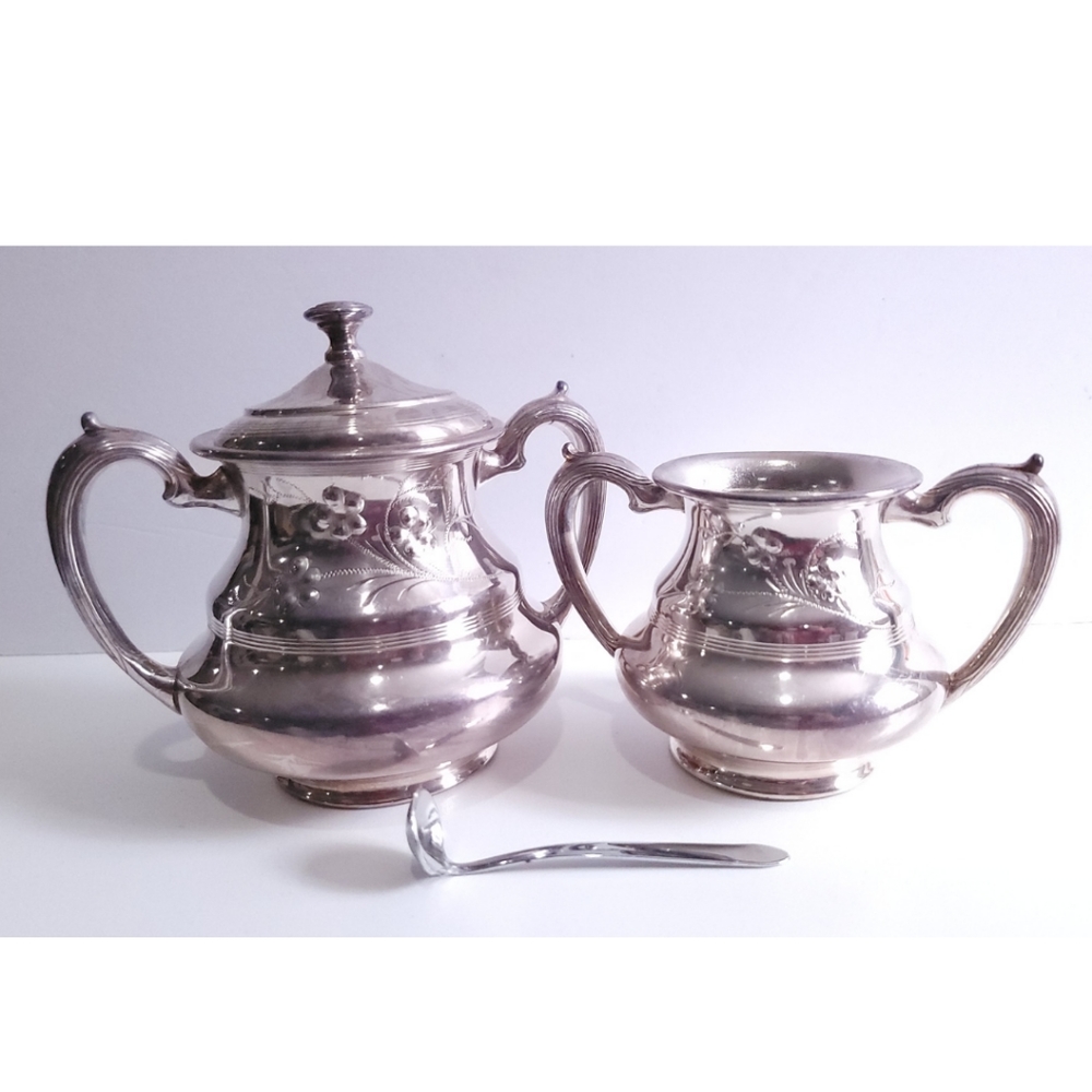 Forbes Sliver Plated Creamer & Sugar Bowl w/ Ladle Tea Set Pieces Coffee